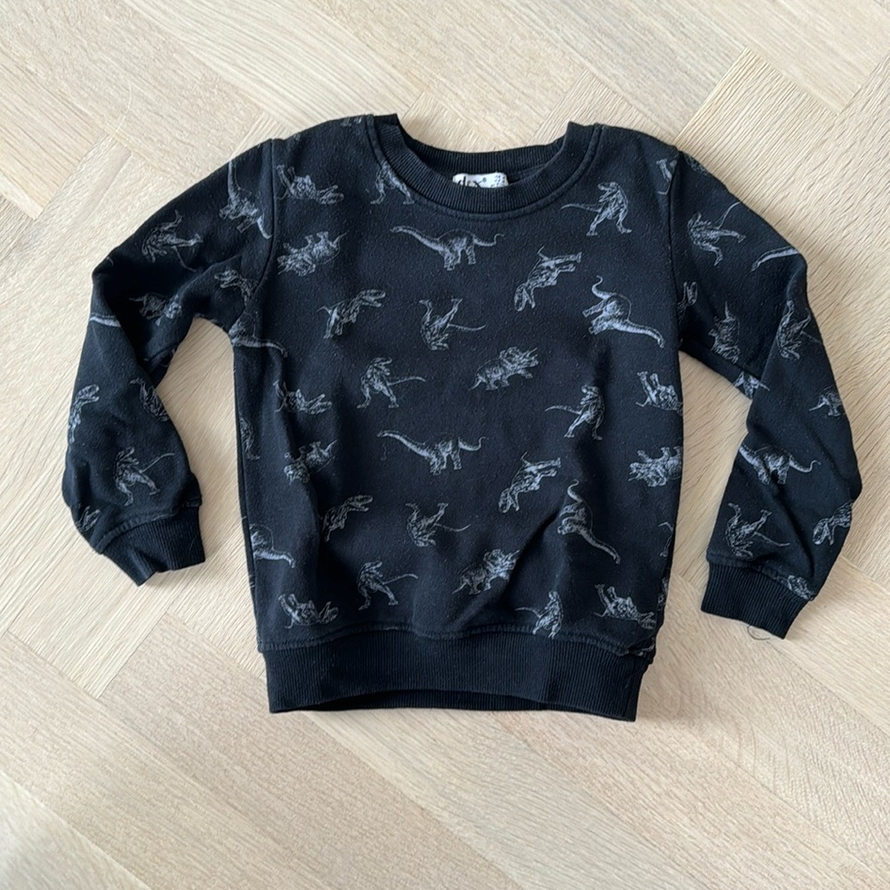 Def size 4 black with grey dinosaur sweatshirt. Pre-loved.